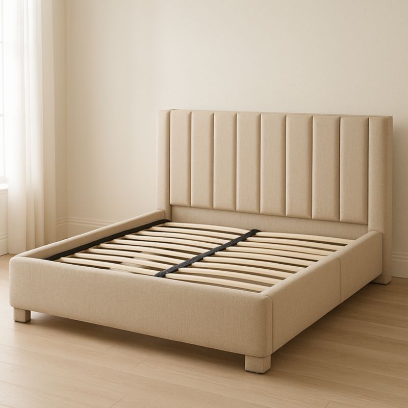 Beklede Bedframe Hout Textiel Beige 200x160cm-Aurorafeliz