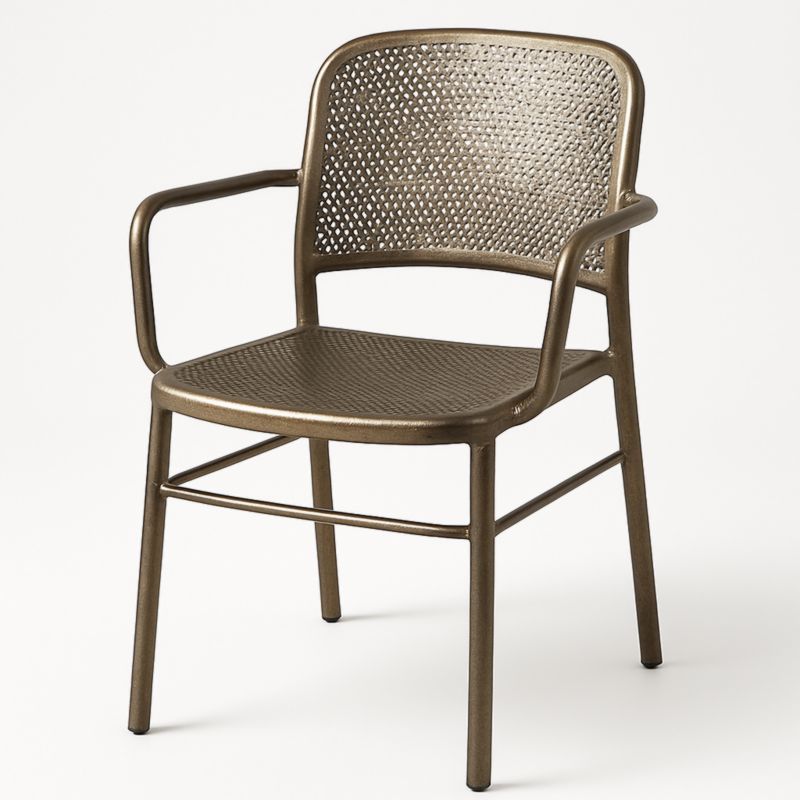 Aluminium Tuinstoel Met Armleuning Geperforeerd Metaal 55x55x80cm Bruin-Aurorafeliz