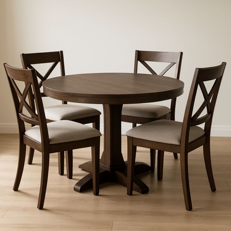 Eettafel en Stoelen Set Rond Hout 4 Stoelen 105cm Donkerbruin-Aurorafeliz