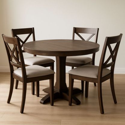 Eettafel en Stoelen Set Rond Hout 4 Stoelen 105cm Donkerbruin-Aurorafeliz