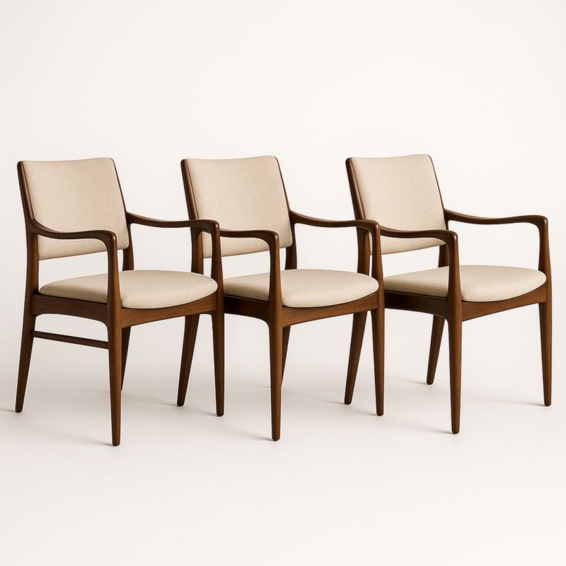 Set van 3 Essenhouten Stoelen Met Armleuningen Bekleding Polyester Beige-Aurorafeliz