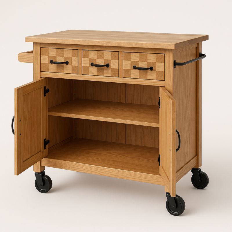 Houten Keukeneiland Trolley Met Lade Rekken Opbergruimte Eiken 100x50x85 cm-Aurorafeliz