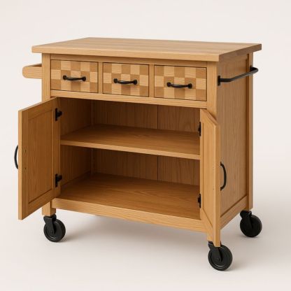 Houten Keukeneiland Trolley Met Lade Rekken Opbergruimte Eiken 100x50x85 cm-Aurorafeliz