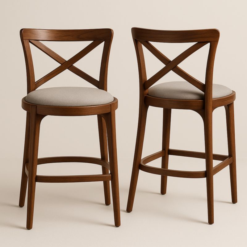 Set van 2 barkrukken hout frame polyester stof zitting bruin/grijs 102cm-Aurorafeliz