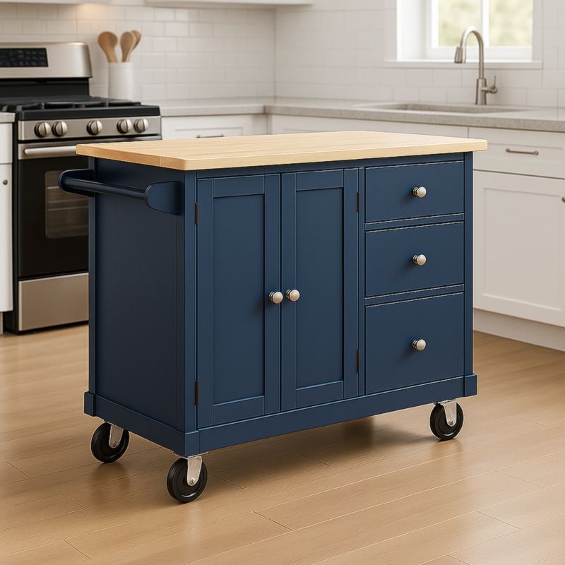 Keukenkar Eiland Hout/MDF Blauw 90x50x85cm-Aurorafeliz