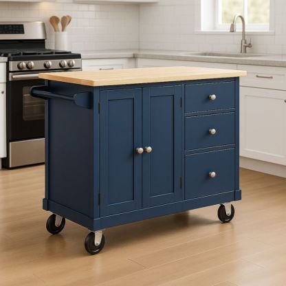 Keukenkar Eiland Hout/MDF Blauw 90x50x85cm-Aurorafeliz