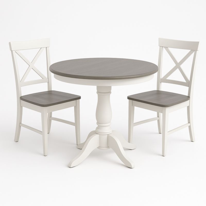 Ronde Eettafel Set Hout Diameter 100 cm Met 2 Stoelen Wit/Grijs-Aurorafeliz
