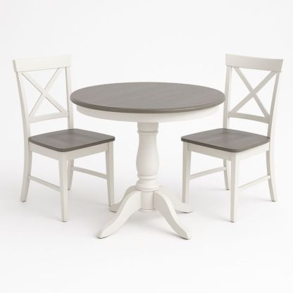 Ronde Eettafel Set Hout Diameter 100 cm Met 2 Stoelen Wit/Grijs-Aurorafeliz