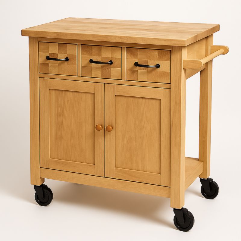 Keukenwagen Massief Eikenhouten Opbergruimte met Lade Kast 90x60x85 cm Natuurlijk-Aurorafeliz