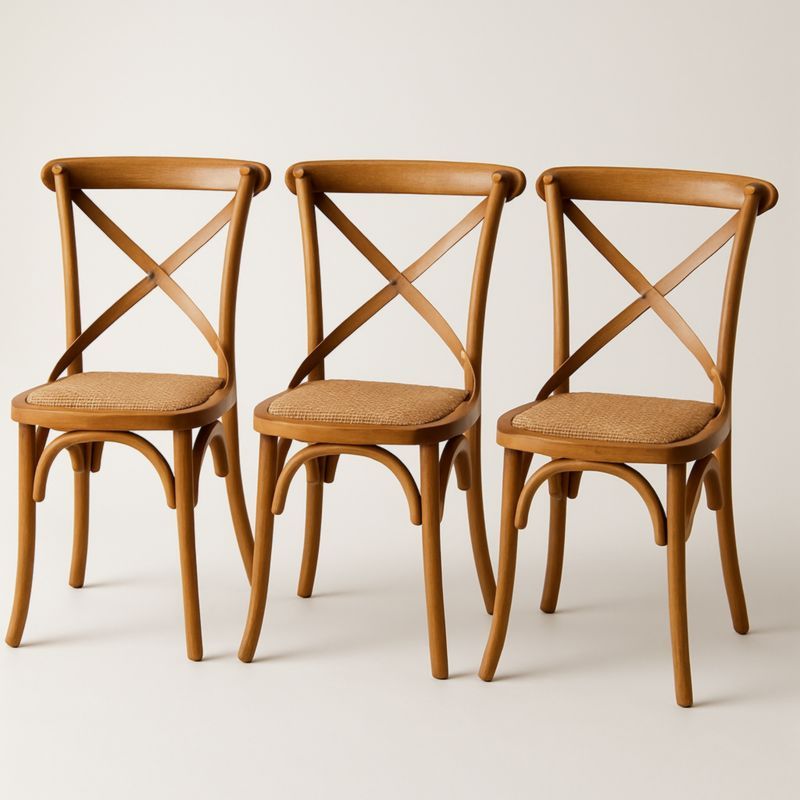 Set van 3 houten stoelen met kruisvormige rugleuning en gevlochten zitting 45x45x89cm Bruin-Aurorafeliz