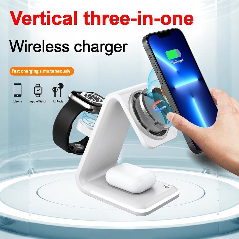 Magnetic three-in-one wireless charger