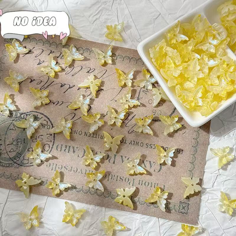 12x14mm Glass Butterfly Beads - 50pcs Center-Hole DIY Craft Charms for Jewelry Making & Macrame Projects