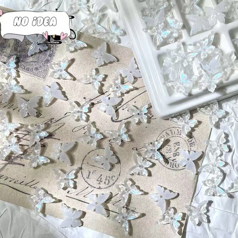 12x14mm Glass Butterfly Beads - 50pcs Center-Hole DIY Craft Charms for Jewelry Making & Macrame Projects