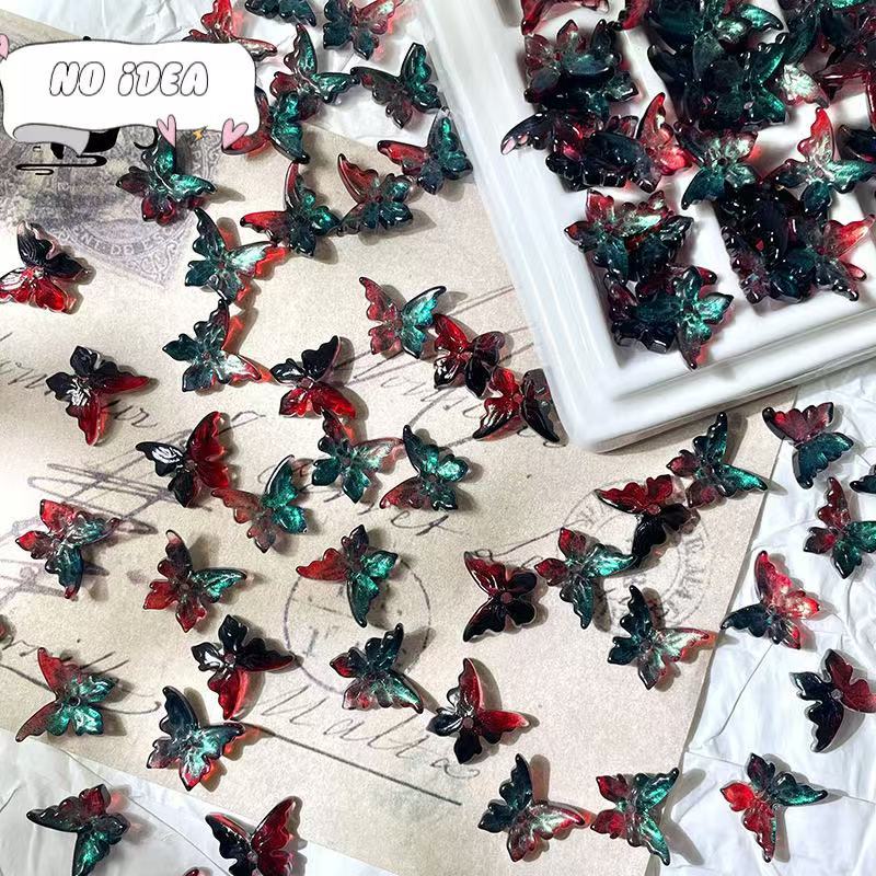 12x14mm Glass Butterfly Beads - 50pcs Center-Hole DIY Craft Charms for Jewelry Making & Macrame Projects