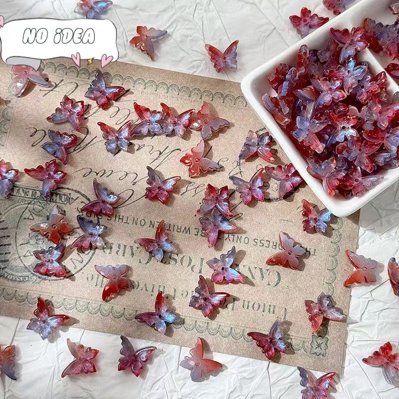 12x14mm Glass Butterfly Beads - 50pcs Center-Hole DIY Craft Charms for Jewelry Making & Macrame Projects