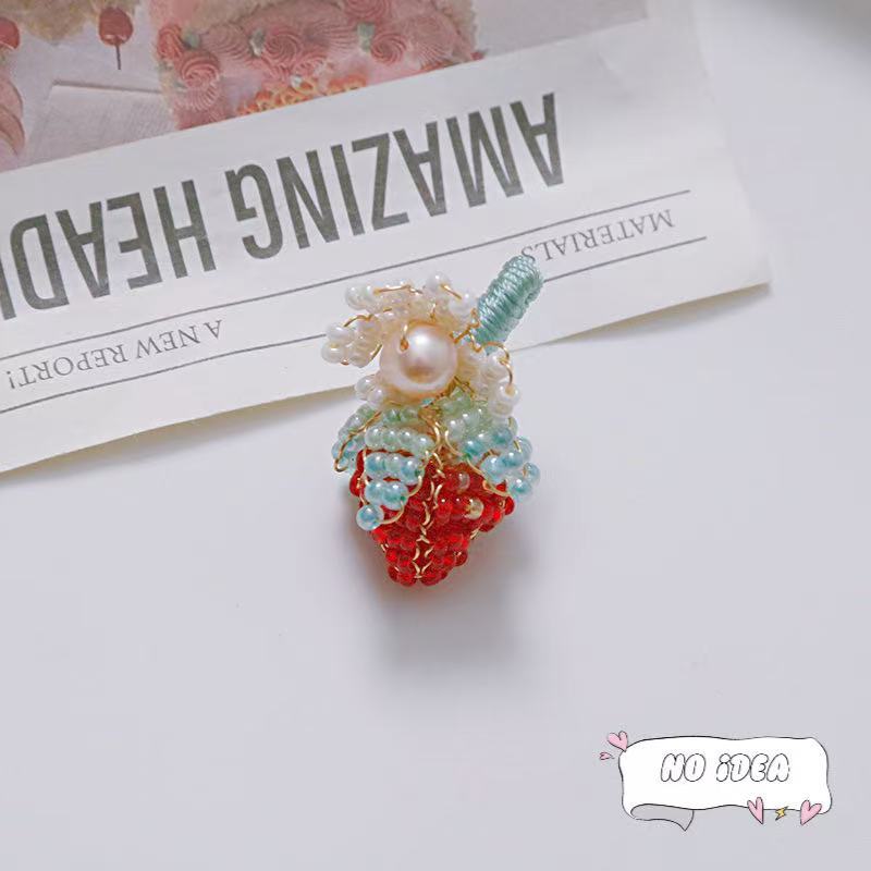 Handmade Cream Strawberry Charm Bead - Kawaii DIY Jewelry Bead for Bracelets and Necklaces