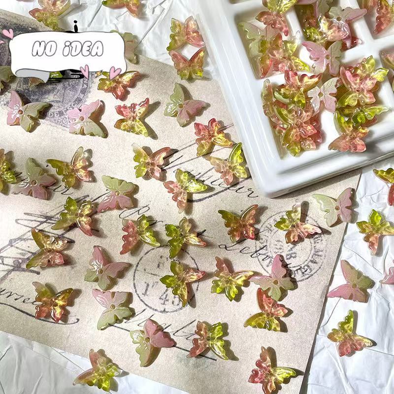 12x14mm Glass Butterfly Beads - 50pcs Center-Hole DIY Craft Charms for Jewelry Making & Macrame Projects