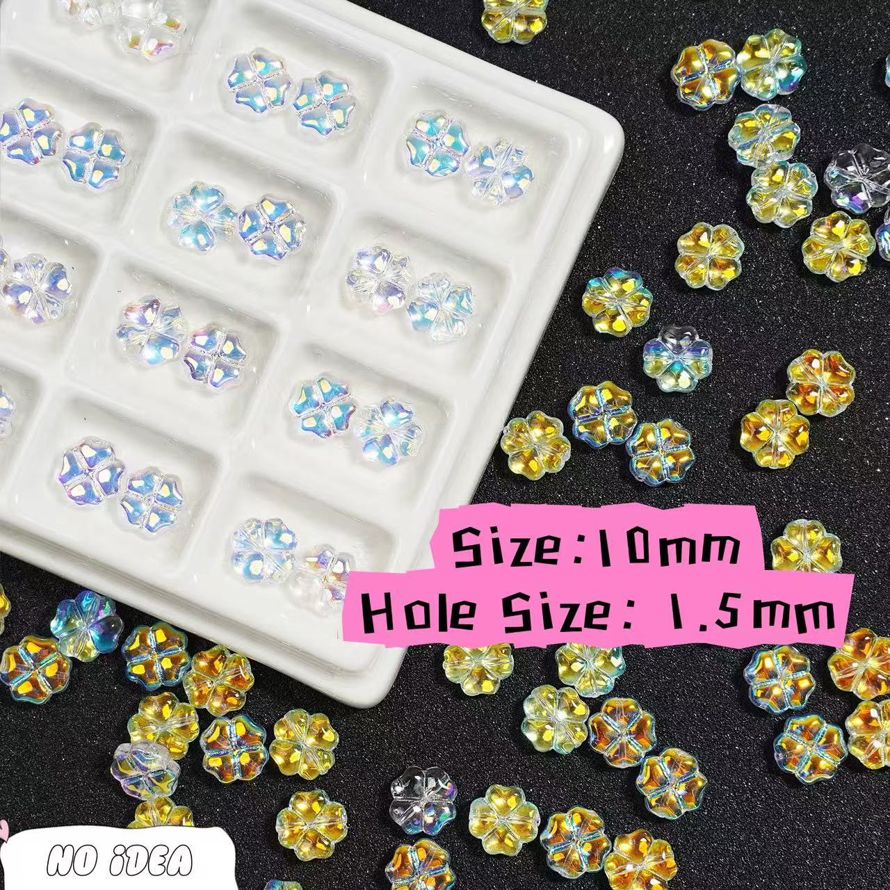 10mm Electroplated Four-Leaf Clover Glass Beads - Lucky Charm Beads with 1.5mm Hole, 10pcs Pack