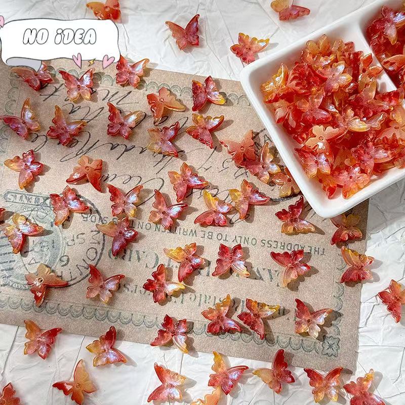 12x14mm Glass Butterfly Beads - 50pcs Center-Hole DIY Craft Charms for Jewelry Making & Macrame Projects