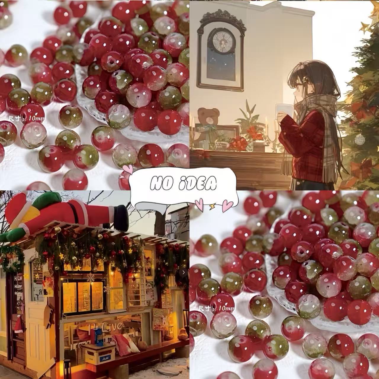  10mm Christmas Theme Glass Beads - 50pcs Holiday Jewelry Making Supplies for Seasonal Crafts