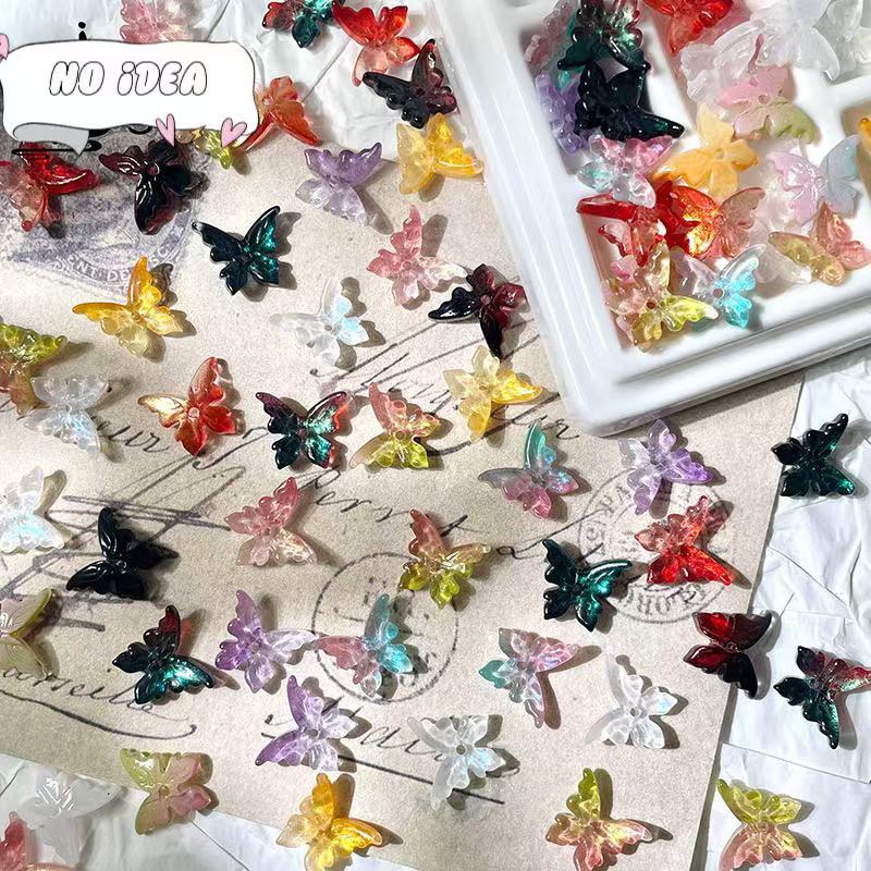 12x14mm Glass Butterfly Beads - 50pcs Center-Hole DIY Craft Charms for Jewelry Making & Macrame Projects