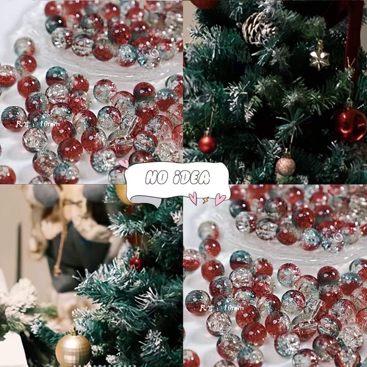  10mm Christmas Theme Glass Beads - 50pcs Holiday Jewelry Making Supplies for Seasonal Crafts