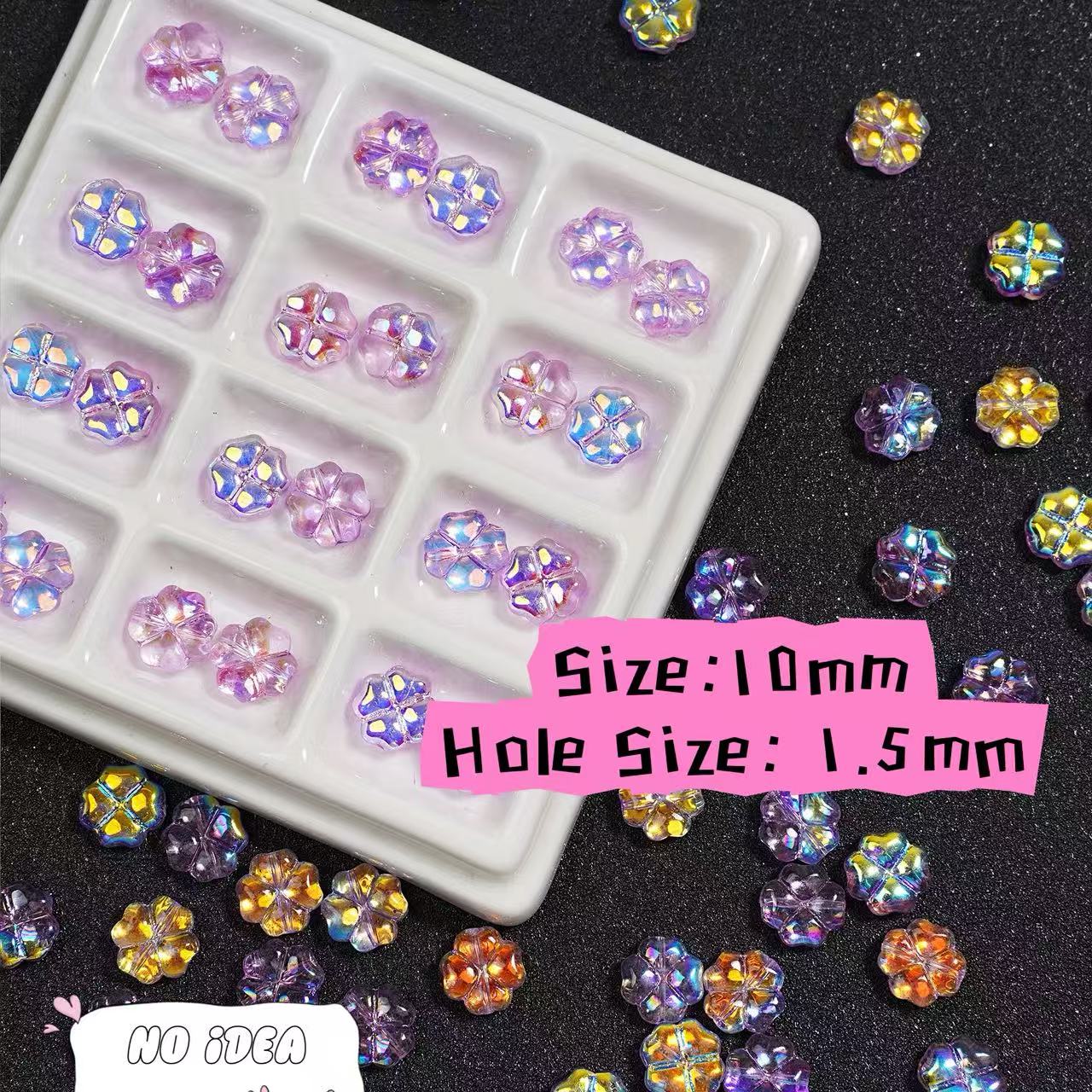 10mm Electroplated Four-Leaf Clover Glass Beads - Lucky Charm Beads with 1.5mm Hole, 10pcs Pack