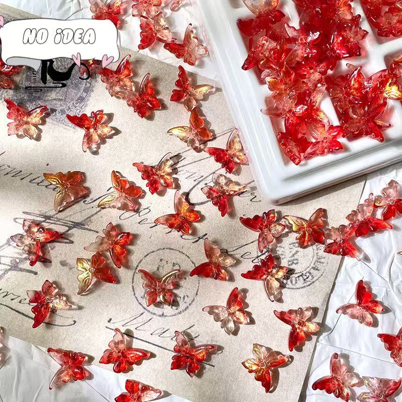 12x14mm Glass Butterfly Beads - 50pcs Center-Hole DIY Craft Charms for Jewelry Making & Macrame Projects