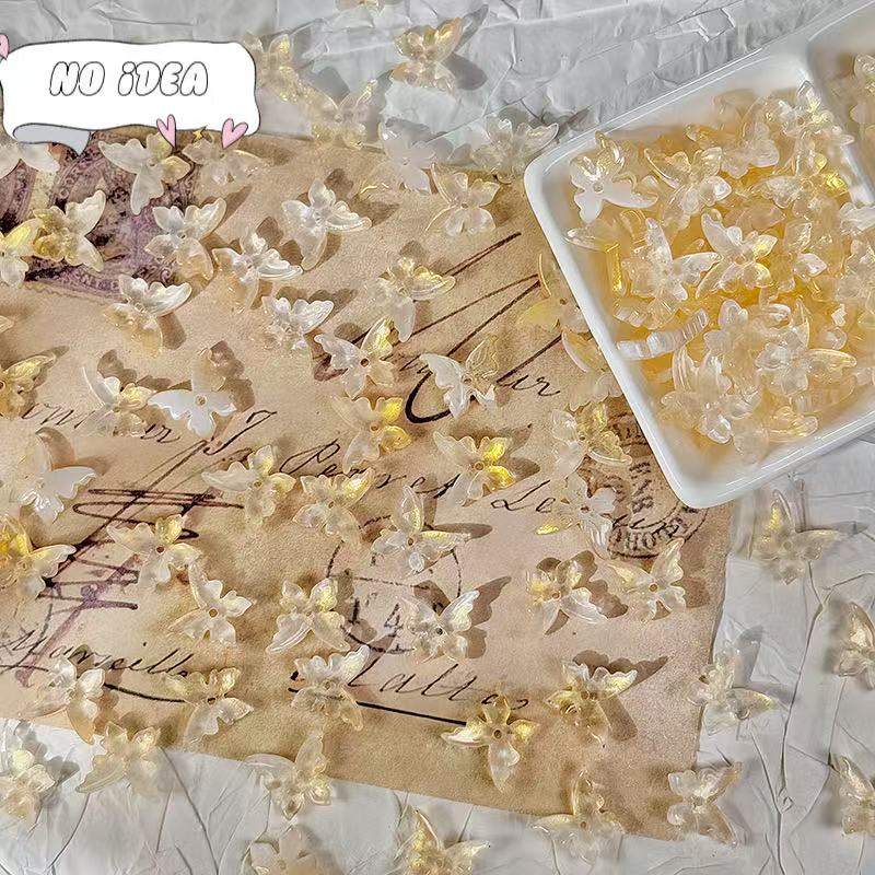 12x14mm Glass Butterfly Beads - 50pcs Center-Hole DIY Craft Charms for Jewelry Making & Macrame Projects