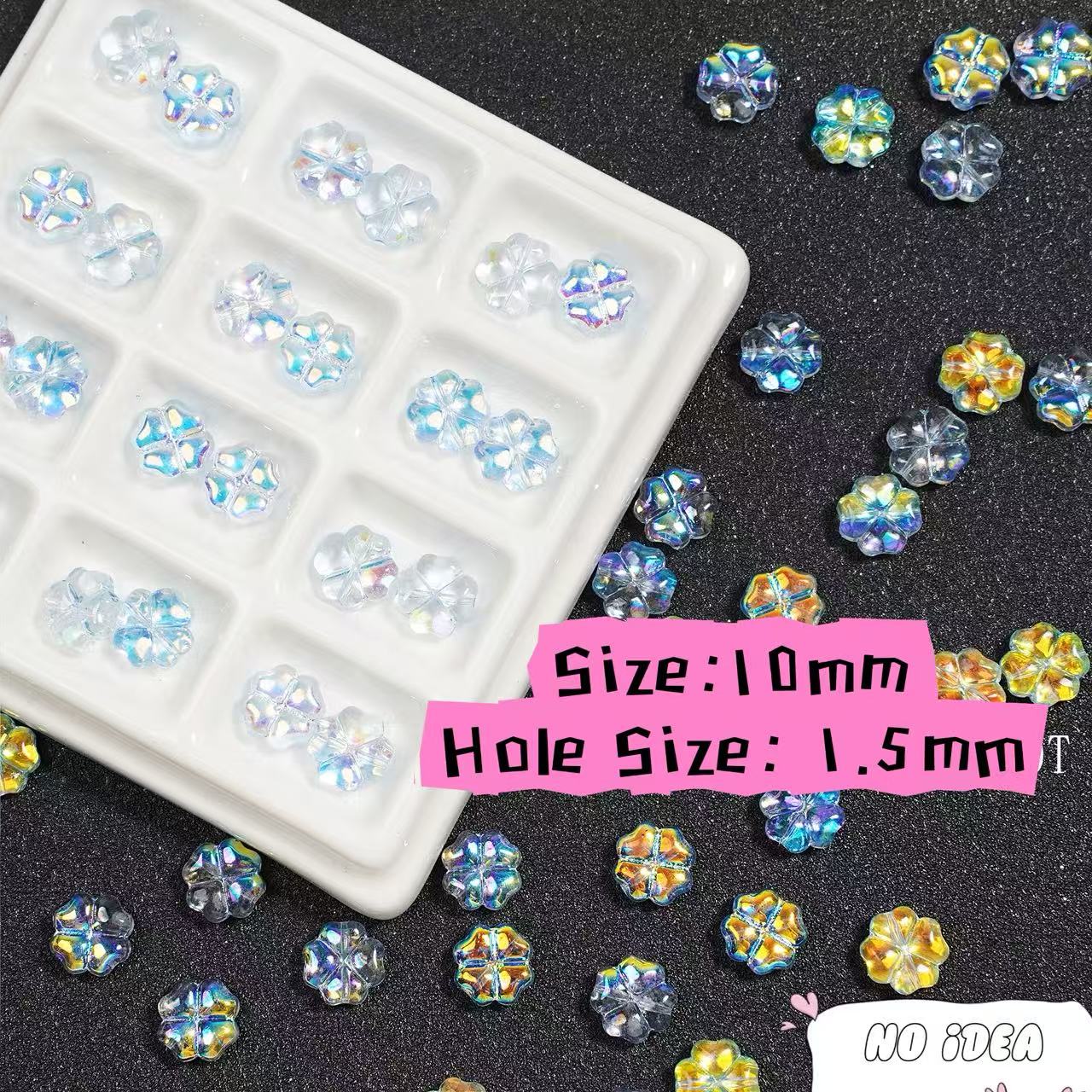 10mm Electroplated Four-Leaf Clover Glass Beads - Lucky Charm Beads with 1.5mm Hole, 10pcs Pack