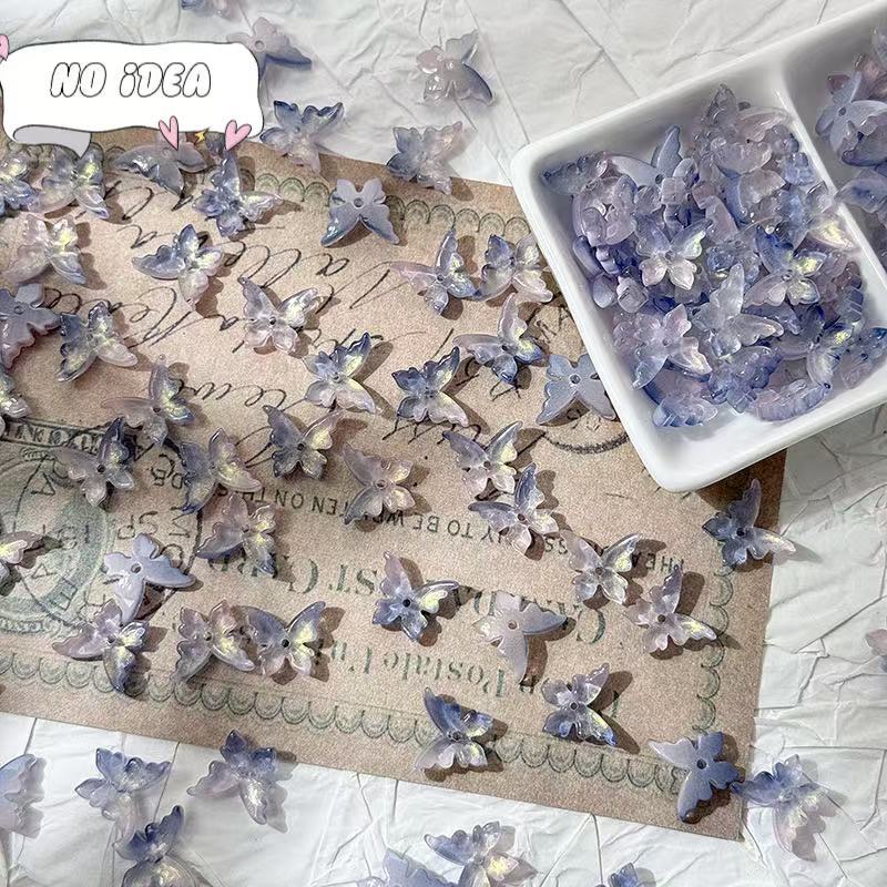 12x14mm Glass Butterfly Beads - 50pcs Center-Hole DIY Craft Charms for Jewelry Making & Macrame Projects