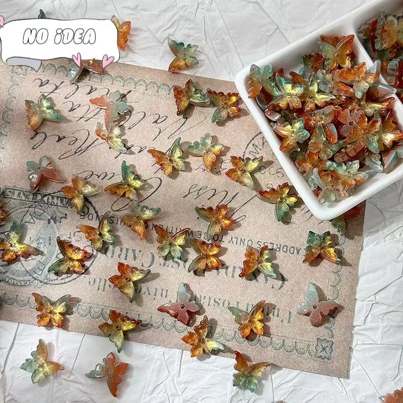 12x14mm Glass Butterfly Beads - 50pcs Center-Hole DIY Craft Charms for Jewelry Making & Macrame Projects