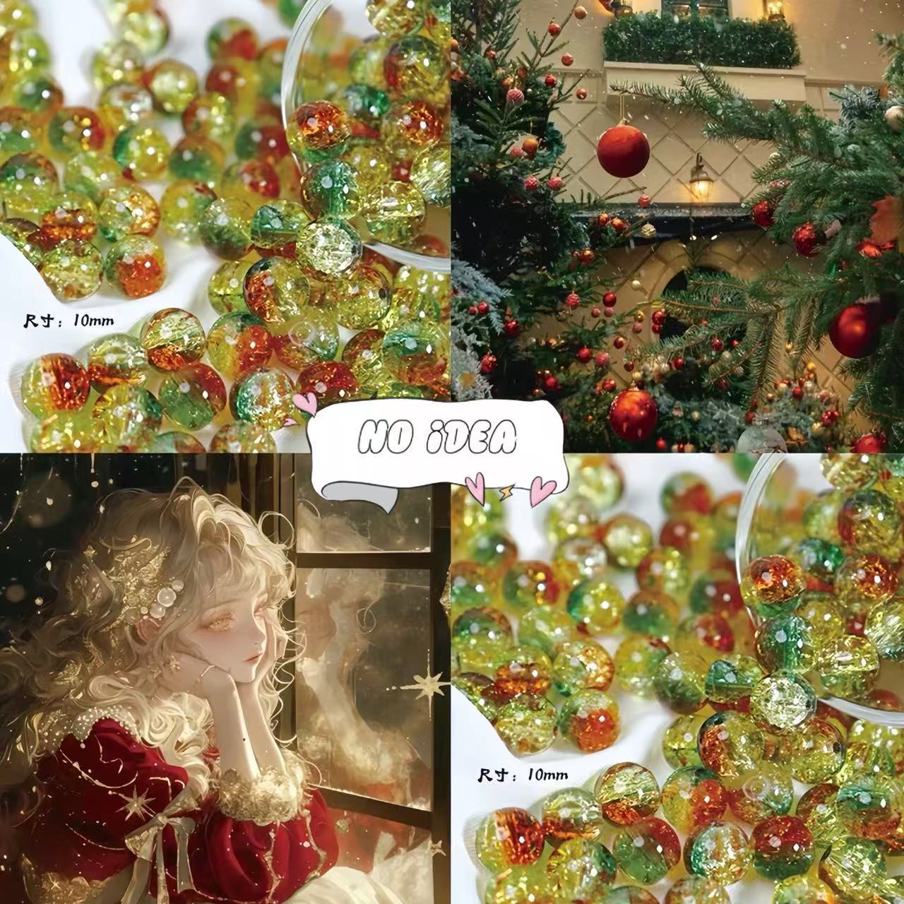  10mm Christmas Theme Glass Beads - 50pcs Holiday Jewelry Making Supplies for Seasonal Crafts