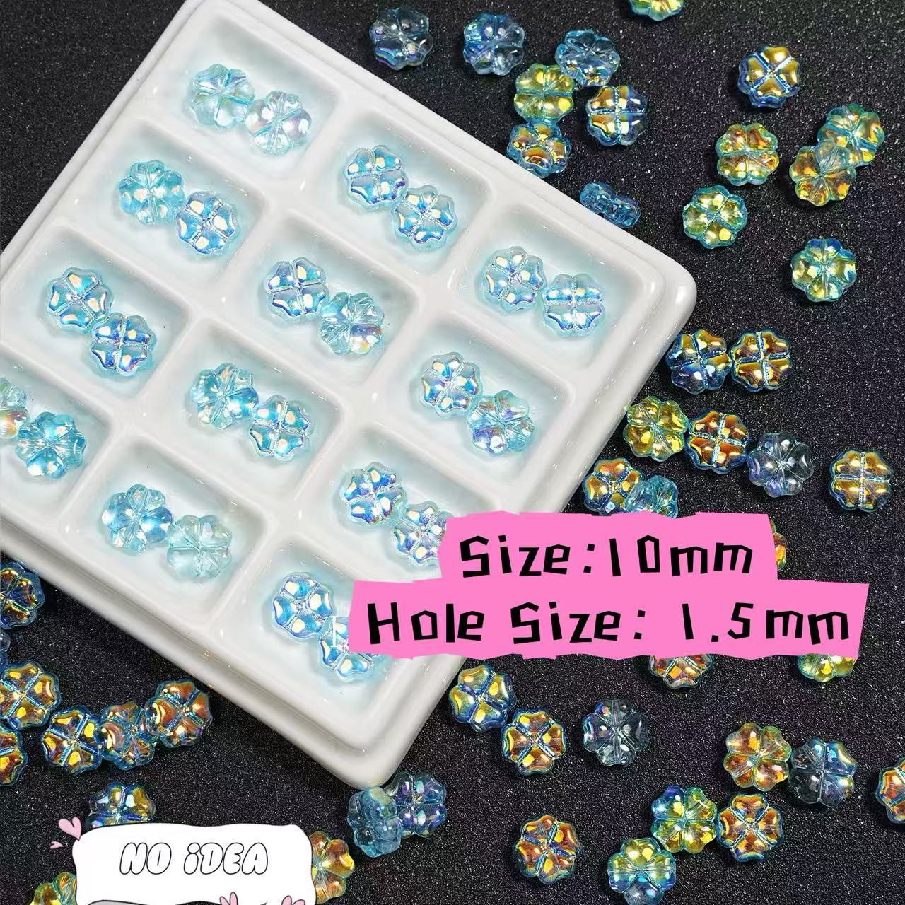 10mm Electroplated Four-Leaf Clover Glass Beads - Lucky Charm Beads with 1.5mm Hole, 10pcs Pack