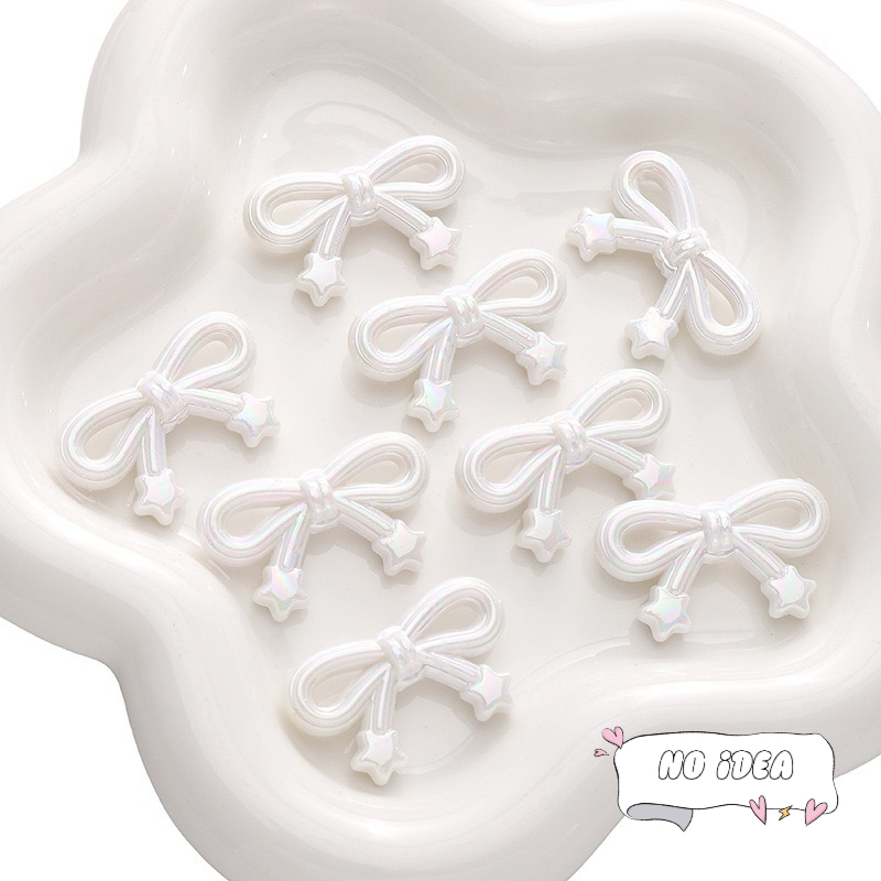 34mm Ribbon Bow Beads with Star Charm - 5pcs Detailed Acrylic Charms for DIY Jewelry