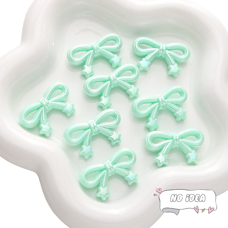 34mm Ribbon Bow Beads with Star Charm - 5pcs Detailed Acrylic Charms for DIY Jewelry