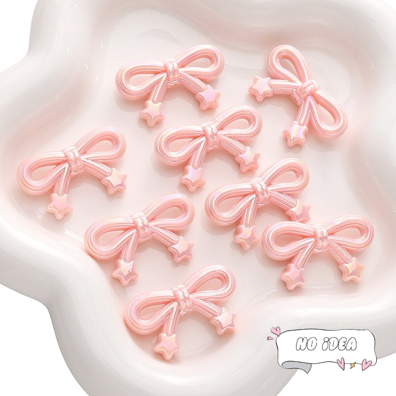 34mm Ribbon Bow Beads with Star Charm - 5pcs Detailed Acrylic Charms for DIY Jewelry