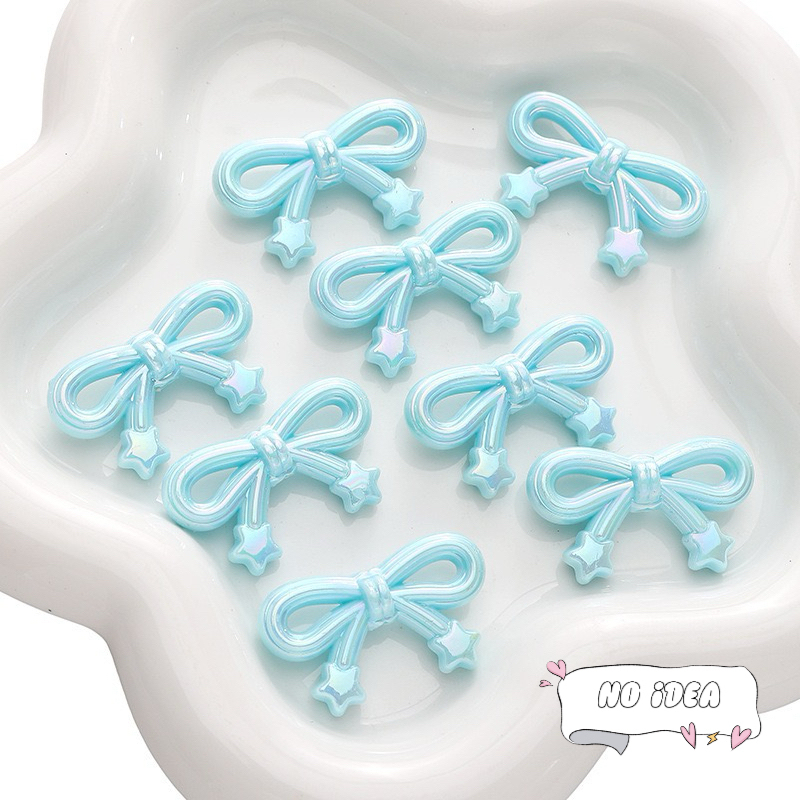 34mm Ribbon Bow Beads with Star Charm - 5pcs Detailed Acrylic Charms for DIY Jewelry