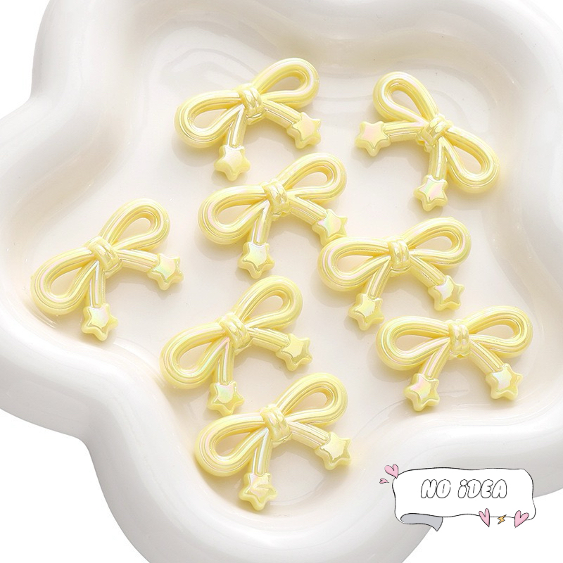 34mm Ribbon Bow Beads with Star Charm - 5pcs Detailed Acrylic Charms for DIY Jewelry