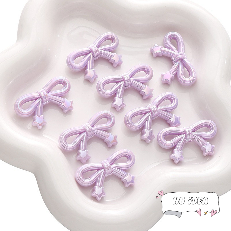 34mm Ribbon Bow Beads with Star Charm - 5pcs Detailed Acrylic Charms for DIY Jewelry