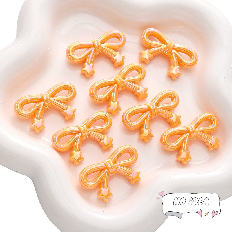 34mm Ribbon Bow Beads with Star Charm - 5pcs Detailed Acrylic Charms for DIY Jewelry