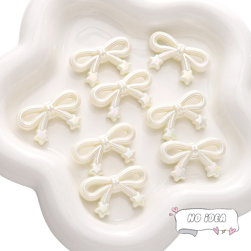 34mm Ribbon Bow Beads with Star Charm - 5pcs Detailed Acrylic Charms for DIY Jewelry