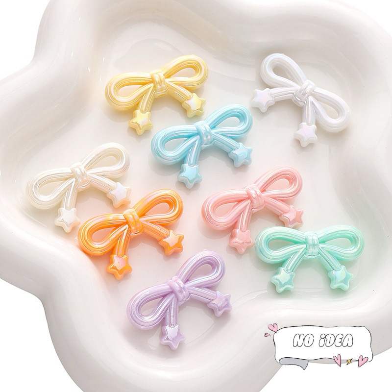 34mm Ribbon Bow Beads with Star Charm - 5pcs Detailed Acrylic Charms for DIY Jewelry