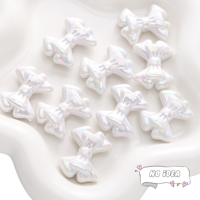 31mm Double Layer Ribbon Bow Beads - 5pcs Textured Acrylic Charms for Crafting