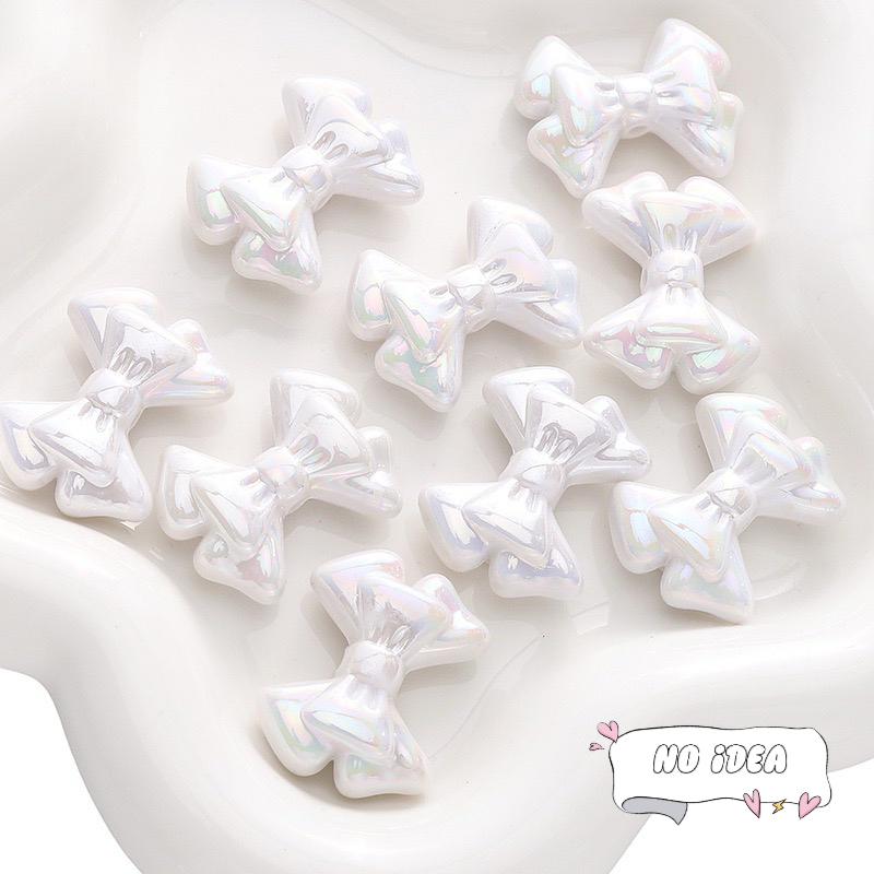 31mm Double Layer Ribbon Bow Beads - 5pcs Textured Acrylic Charms for Crafting
