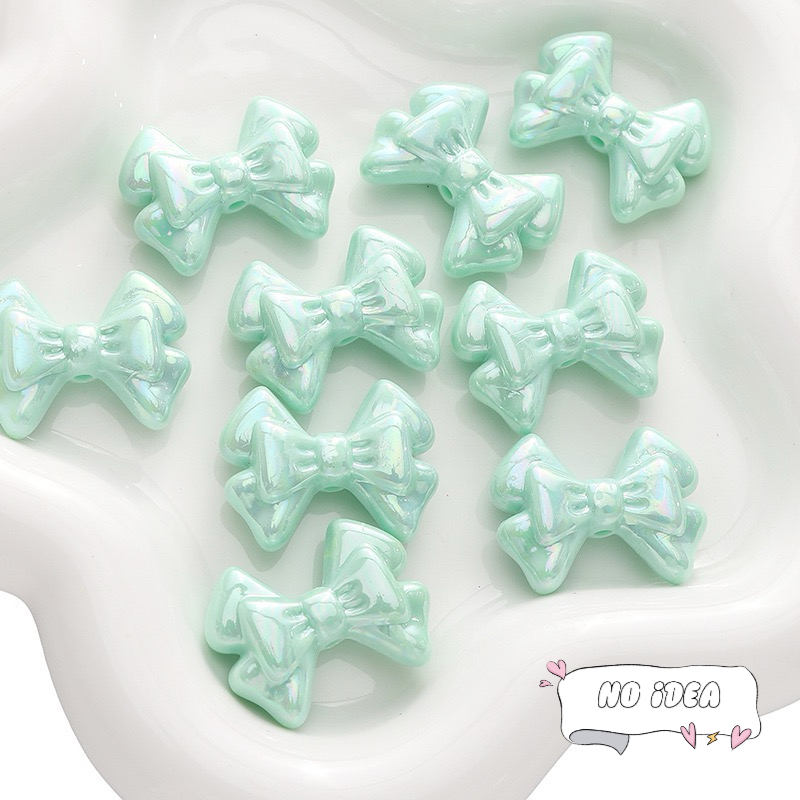 31mm Double Layer Ribbon Bow Beads - 5pcs Textured Acrylic Charms for Crafting