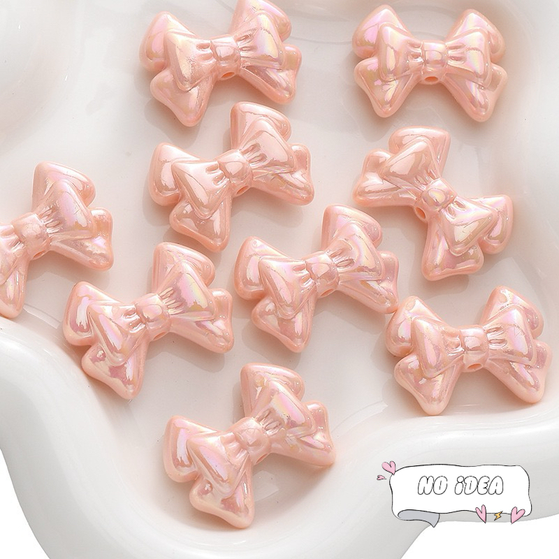 31mm Double Layer Ribbon Bow Beads - 5pcs Textured Acrylic Charms for Crafting