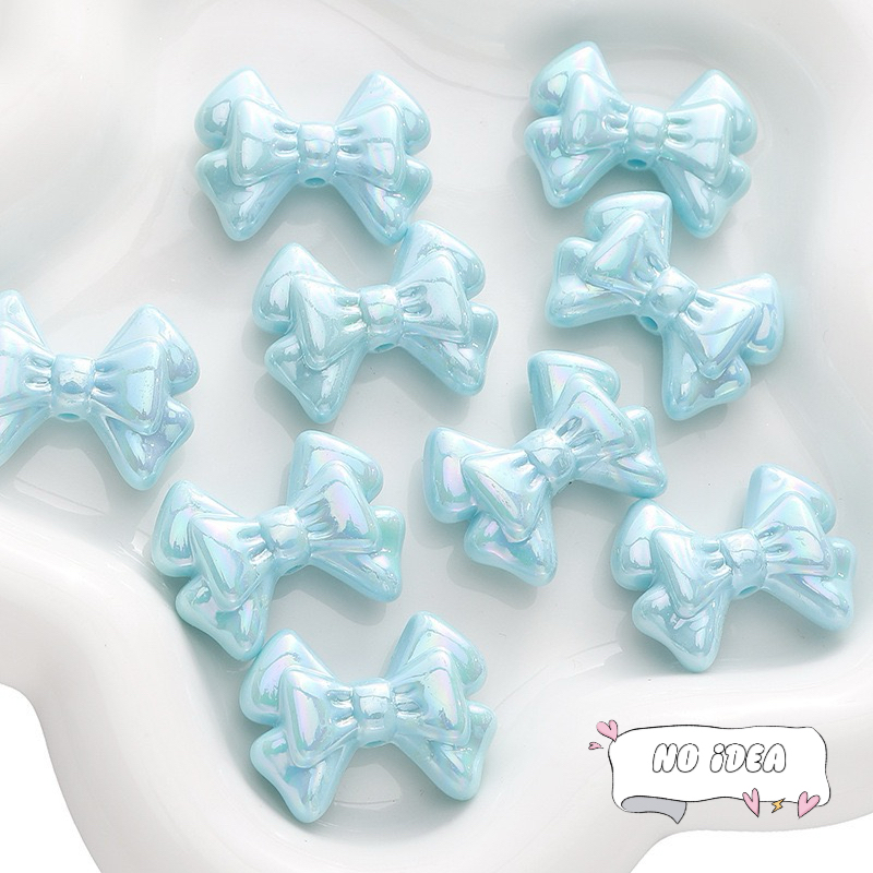 31mm Double Layer Ribbon Bow Beads - 5pcs Textured Acrylic Charms for Crafting