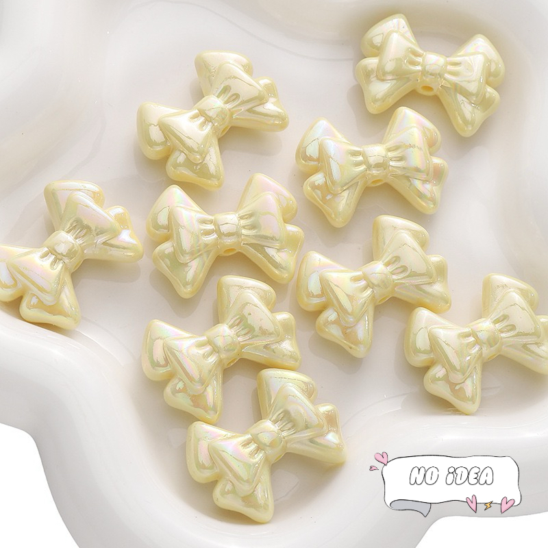 31mm Double Layer Ribbon Bow Beads - 5pcs Textured Acrylic Charms for Crafting