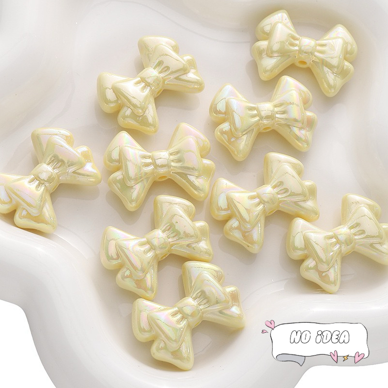 31mm Double Layer Ribbon Bow Beads - 5pcs Textured Acrylic Charms for Crafting